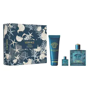 Versace Eros Men Eau de Toilette 3-Piece Gift Set - 3.4 oz EDT, 5 oz Shower Gel, Mini EDT 0.17 oz | Fresh Woody Scent for Bold Men