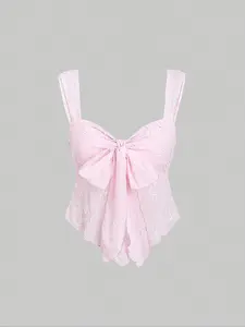 Women's Bow Decor Jacquard Tank Top, Chic Sweet Sleeveless Top for Holiday Vacation, Ladies Clothes for All Seasons, Womenswear