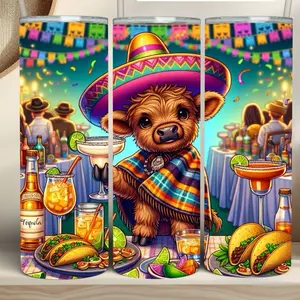 Cow theme Cinco De Mayo Tumbler - Colorful Design with Mexican Themed Graphics, Ideal for Mexican Celebrations and Events - Bottle, Drinkware