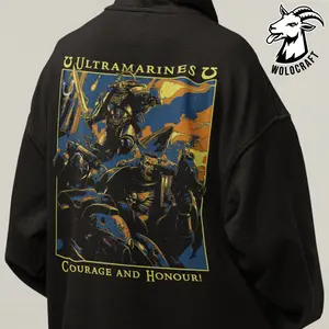 Ultramarines Hoodie "Courage and Honour!", Warhammer40k, Macragge, Unisex Hoodie, Sci-Fi Fan Gift, Warhammer Apparel, Space Marine Shirt