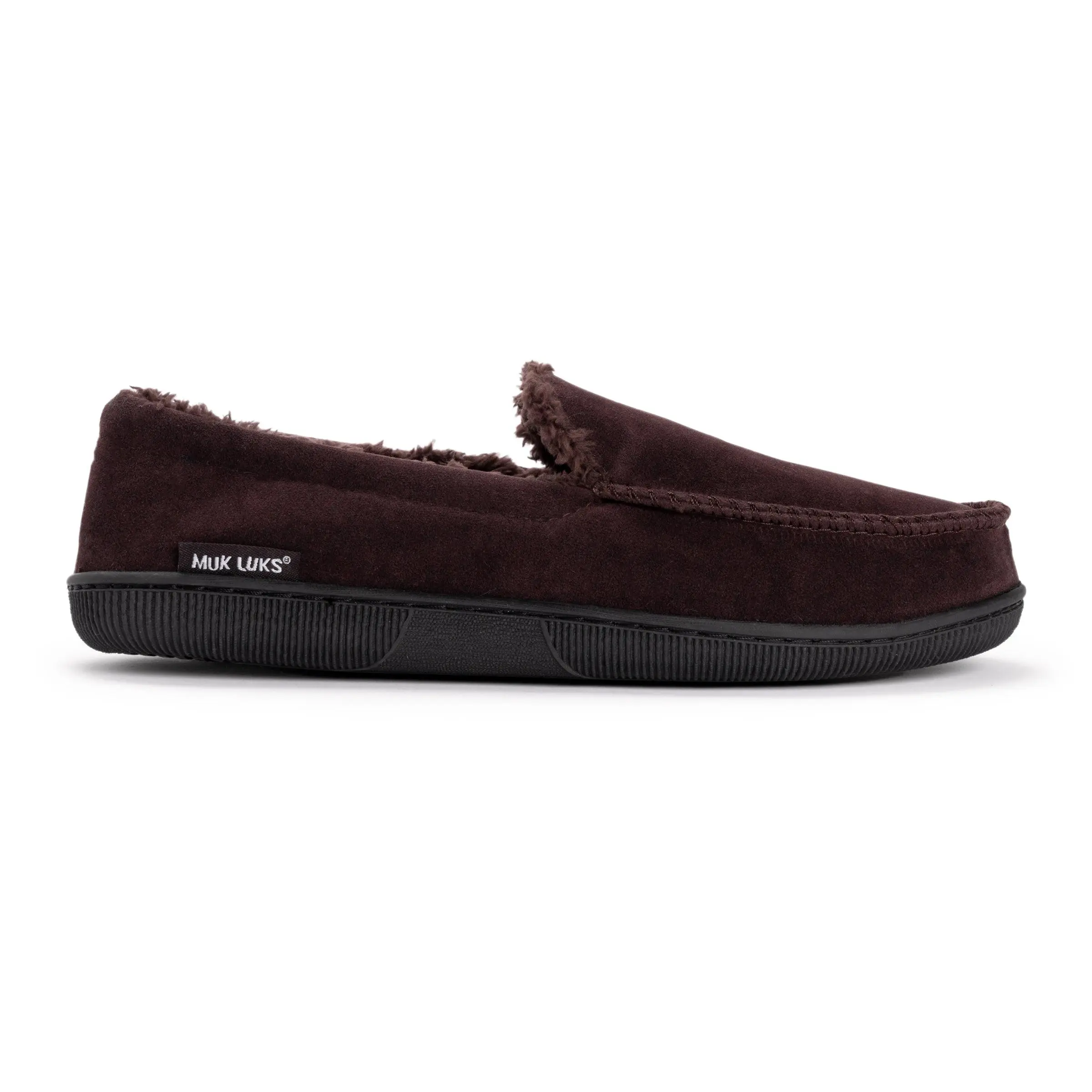 Muk Luks Men's Classic Moccasin Slippers, Faux Suede Slip On Footwear with a Warm Faux Fur Lining and Durable Indoor-Outdoor Sole, Foam, Flat, Polyester Fur, Wipe Clean, L (11-12), Memory Foam, Kick Back In Easygoing, M (9-10)