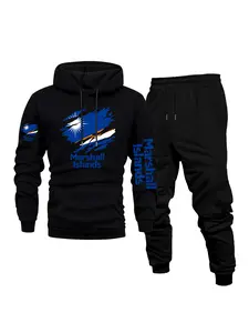 Men's Casual Fleece Hoodie & Pants 2-Piece Set, Marshall Islands Print - Outdoor Activities, Daily Versatile & Breathable, Front Kangaroo Pocket, Fall & Winter Wear, Perfect as a Surprise Gift