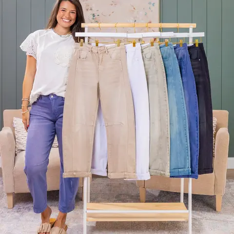Zenana Barrel Leg Color Denim Pants | S-L