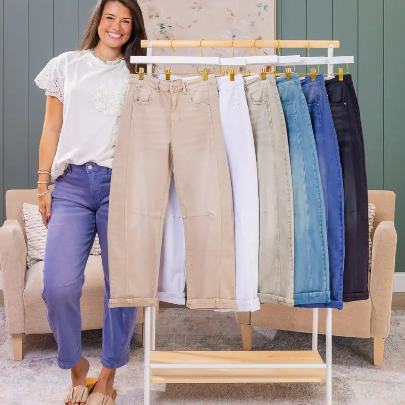 Zenana Barrel Leg Color Denim Pants | S-L