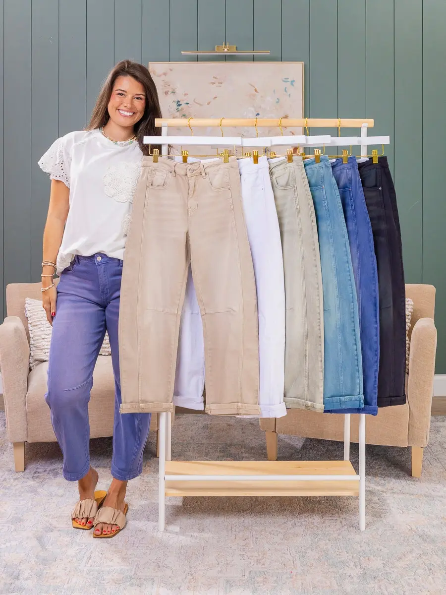 Zenana Barrel Leg Color Denim Pants | S-L