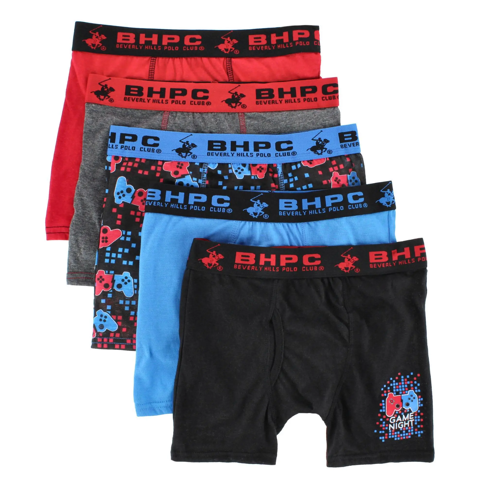 CTM Boys' Gaming Boxer Briefs (5-Pack) - Low Rise, High-Energy Graphics, Solid, Full Coverage, Lightweight, Breathable Blend, Flexible Fit, Sporty Cut Kids' Underwear