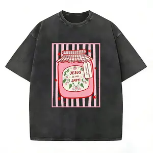 Jesus Is My Jam Strawberry Jam Jar Graphic T-Shirt Pink Washed Christian Tee Featuring Make His Mercy Known Slogan