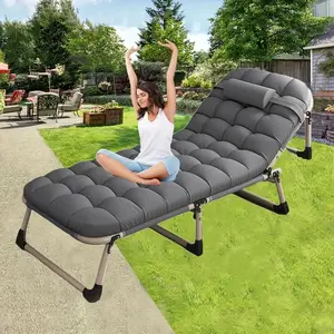 Adjustable Folding Portable Cots, 5-Position Reclining Sleeping Bed with Pillow, Heavy Duty Outdoor Lounge Chair for Camping, Home Office Nap