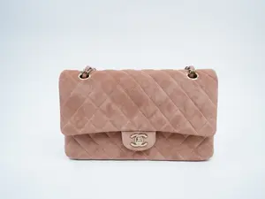 Pre-owned CHANEL suede Shoulder Bags Micro Chip Quilted Medium Double Classic Flap Pink