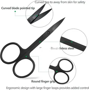 Eyebrow Scissors with Comb, KAJUDA Facial Hair Small Grooming Scissors For Men Women - Eyebrow Trimmer Scissor for Eyebrows, Nose Hair, Mustache, Beard, Eyelash - 3PCS Black