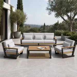 Aluminum Rattan Outdoor Patio Sofa Set, All-Weather PE Wicker Furniture with Thick Cushions & Sound-Absorbing Woven Design, Rust-Proof Frame Conversation Set for Garden Backyard Poolside Balcony