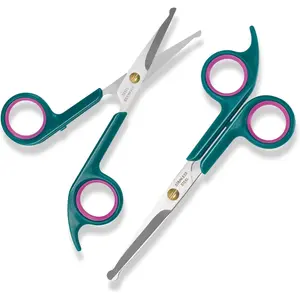 Professional Dog and Cat Grooming Scissors, Pet Grooming Shears, Sharp Stainless Steel Blade With Round Tips - Safety Fur Trimming for Dogs, Cats (Set of 2)