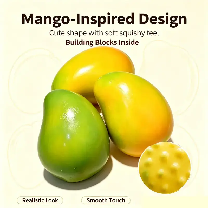 Color Changing Mango Squishy Stress Ball - Crunchy ASMR Fruit Sensory Fidget Toy, Soft Non-Rebound Squeeze Ball, Realistic Mango Shape Adult Desk Toy for Stress Relief & Relaxation