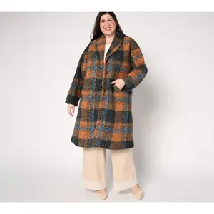 Joan Rivers Regular Plaid Curly Sherpa Shawl Collar Coat