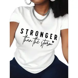 Men's "Stronger Than The Storm" Inspirational Print T-Shirt, Elegant Breathable Cotton Top, Everyday Fit Casual Tee, Women's Empowerment Graphic Shirt, Summer Wear