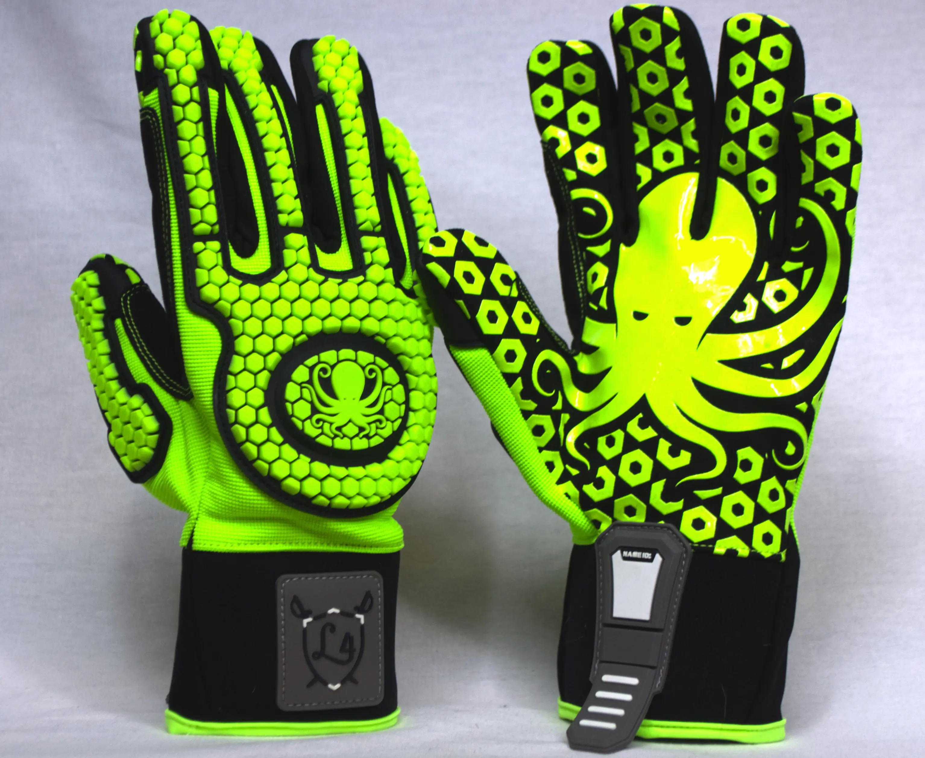 L4FR Octo8 Impact Construction Safety Work Gloves, ANSI/ISEA 138-2019 Certified, EN388 Impact Rating 2, Oil & Chemical Resistant, Honeycomb Pattern Shock-Proof, Rubberized TPR Knuckle Guard Bump Protection, Comfortable Fit, Protective Work Gloves, Constru