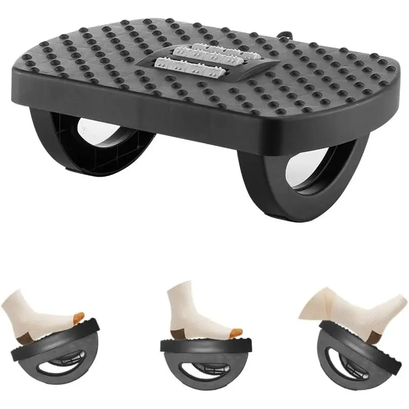 Under Desk Footrest, Foot Rest for Under Desk at Work, Ergonomic Foot Stool for Office Desks, Small Rocking Footrest with Massage Roller&Portable Handle, Leg Rest Pain Relief for Home