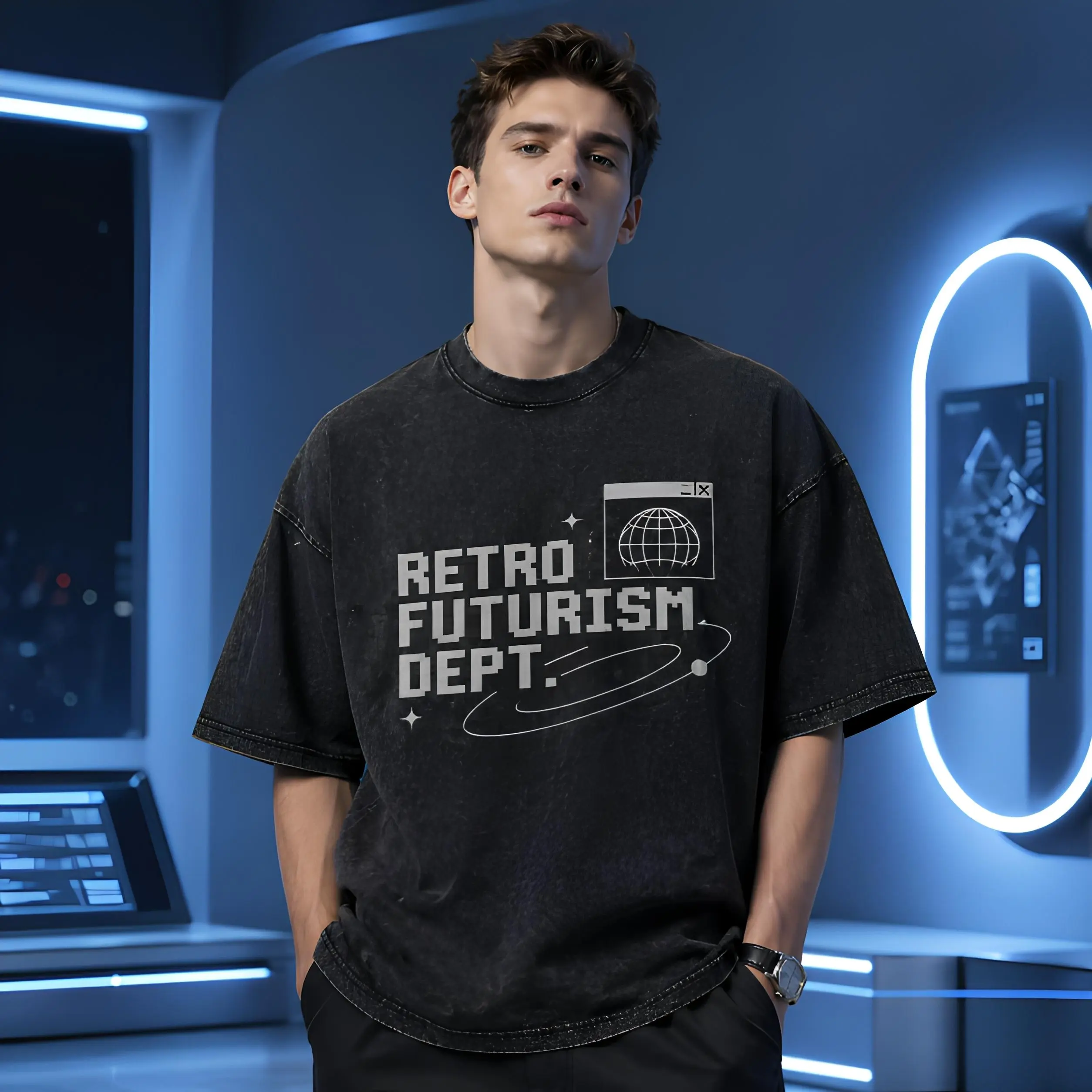 Retro Futurism Dept Vintage Washed Oversized T-Shirt - Sci-Fi Tech Aesthetic Tee #RetroFuturism #TechCore
