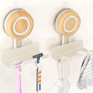 Razor Holder for Shower 2 Pack, Suction Cup Shaver Holder for Wall, Removable&Reusable Suction Cup Hooks for Bathroom, Damage-Free Suction Shower Hooks, Wall Mounted Razor Stand, Beige