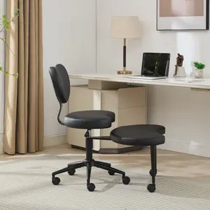 Meditation Chair with Wheels & Lumbar Support, ADHD Flexible Seating for Fidgety Sitters, Adjustable Cross Legged Desk Chair, Ergonomic PU Stool for Office, Yoga, Home (Black)