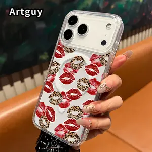 Magnetic Phone Case for iPhone 17 Pro Max 16 Plus 15 14 13 12 11 Air E Leopard - Kiss Print Pattern Acrylic Back Silicone Edges Scratch-resistant Skin-friendly Feel Cover for boy girl