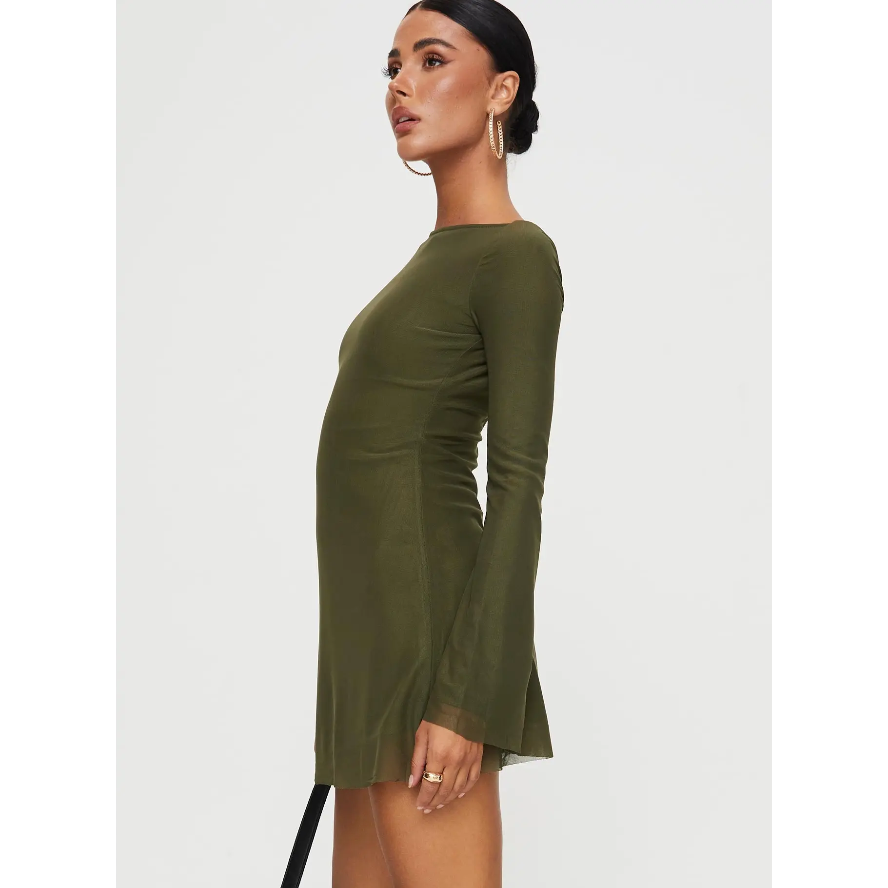 Lukea Long Sleeve Mesh Mini Dress Olive - TikTok Shop