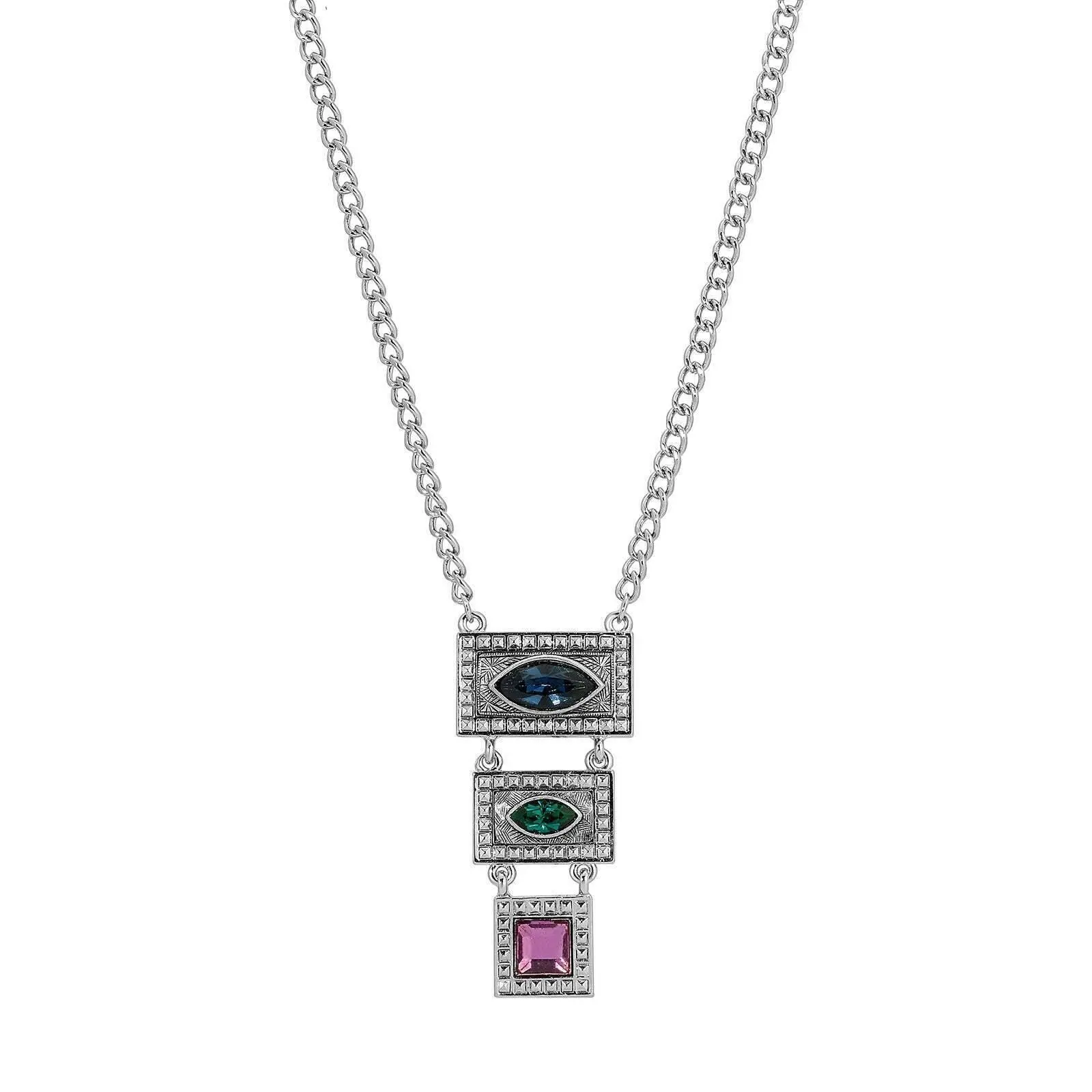1928 Jewelry Vivida Multi Austrian Crystal Linear Drop Pendant Necklace 16" + 3" Extender
