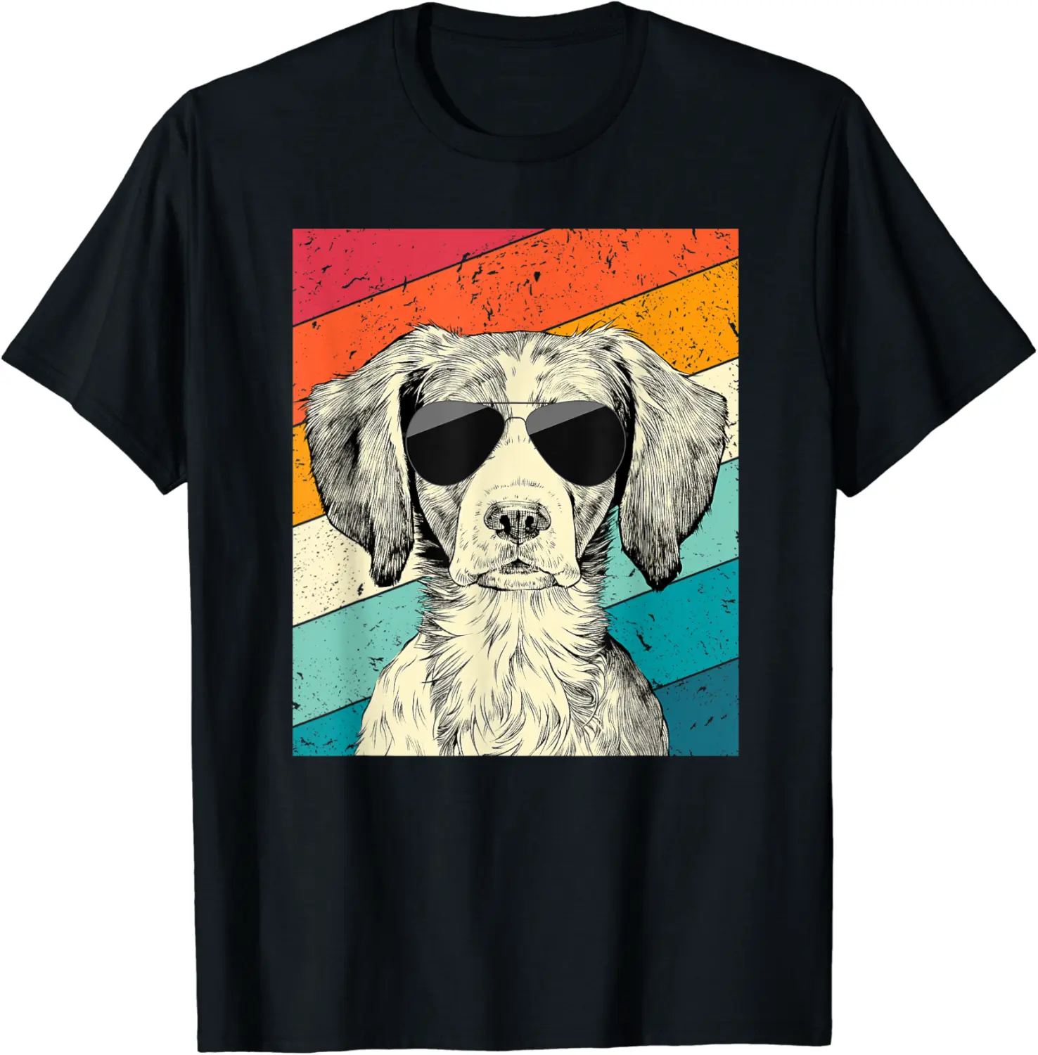 Retro Vintage Brittany Spaniel with Sunglasses Dog Lovers T-Shirt - Aldopenal Shop 90B0BH583LJT