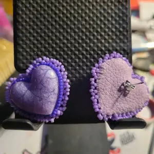 Purple Glass Heart Earrings