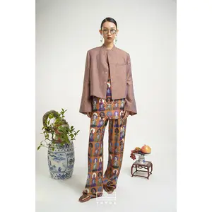 TUYUE Dunhuang mural satin print suit wide-leg pants- NICKY.