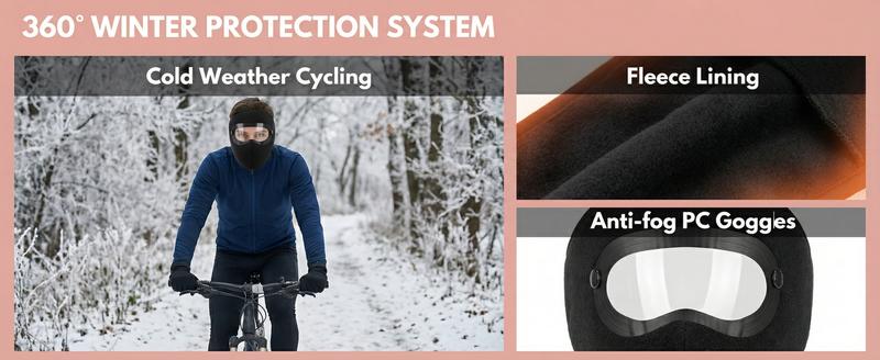 Buy One Get One Winter Windproof Face Mask with Detachable Goggles, Thick Fleece-Lined Full Face Balaclava for Men & Women, Cold Weather Protection for Cycling, Motorcycling, Skiing and Outdoor Sports (Pink, Black)