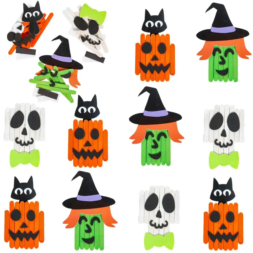 Halloween Characters Craft Stick Magnet Craft Kit - 5 1/4", Makes 10