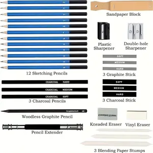 Professional Drawing Kit, 33pcs/box Portable Sketching Pencils Set Including Storage Bag, Charcoal Pencils, Charcoal Stick, Sharpener, Eraser, Art Supplies