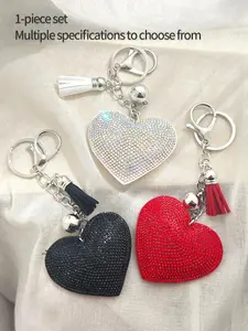 Xiaoxiangfeng peach heart hot pressed diamond leather keychain pendant with velvet and diamond inlaid, suitable for daily wear, vacation and dating occasions, and is also a small gift, Trendy Cute Keychain for bags