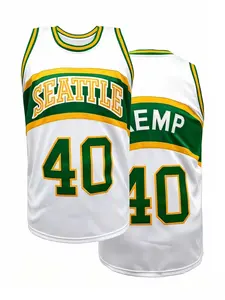 Seattle Kemp 40 Green‑Yellow Gradient Sleeveless Basketball Jersey, Breathable Quick Dry Retro Tank Top with White‑Yellow Striped Trim & Bold Gradient Number Print, for Sonics Fans,Vintage Collectors, Basketball Supporters & Streetwear Enthusiasts