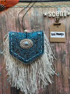 Blue Pocket w/tassels Car Freshie- Bali Mango