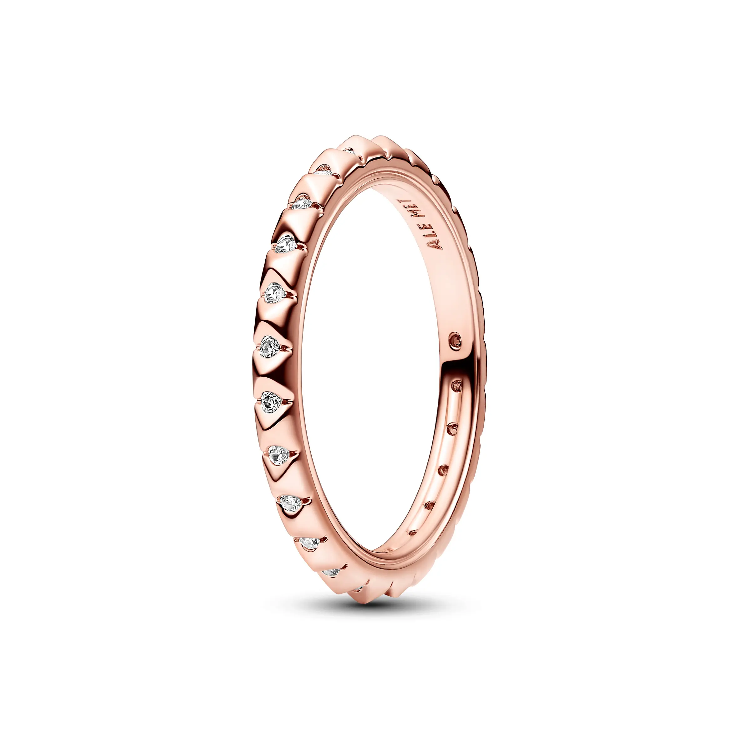 Pandora ME Pyramids Ring 14ct Rose Gold-Plated Metal Blend Women's Jewelry Size 52 182800C01-52, Effortlessly Cool, Pyramid Studs, Edgy Yet Elegant, Me Series, Daily, Cubic Zirconia, Female, Everyday Wear, Sparkly Silver Rings