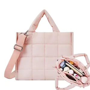 Gosect Quilted Puffy Pastel Tote - Detachable Lightweight Women's Work Bag, Shoulder & Crossbody Organizer, Machine-Washable Waterproof Fabric, Ideal for Shopping, Mother's Day Gift, Pastel Tote Bags, Detachable Bag