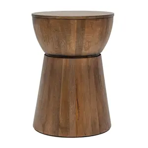 Cinched Drum Solid Mango Wood Side Table