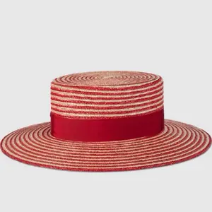Pre-owned Gucci Striped Raffia Wide Brimmed Hat Size Small