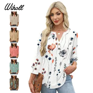 WIHOLL Womens Tops 3/4 Sleeve Heley Shirts for Women Summer Fashion 2026 Blouses Beach Vacation Clothes