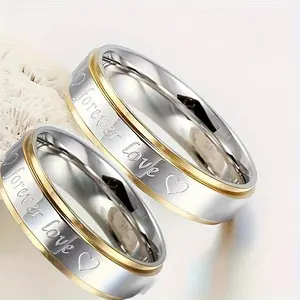 Stainless Steel Couple Rings Forever Love Engraved Promise Matching Jewelry Gift