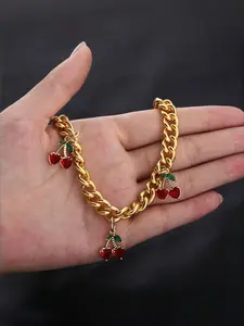 Cherry Keychain Bag Charm, Cherry Bracelet Purse Decoration, Car Key Ring Holder, Stylish Accessory for Bags and Keys