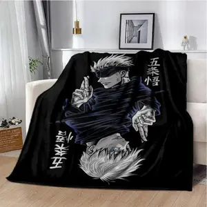 Soft Funny Throw Blanket Cartoon Anime Jujutsu Kaisen Throws Blanket Super Featuring Yuji,Megumi,Obara And Satoru Gojo Blankets For Travel Beding Bed Great Holiday Gift