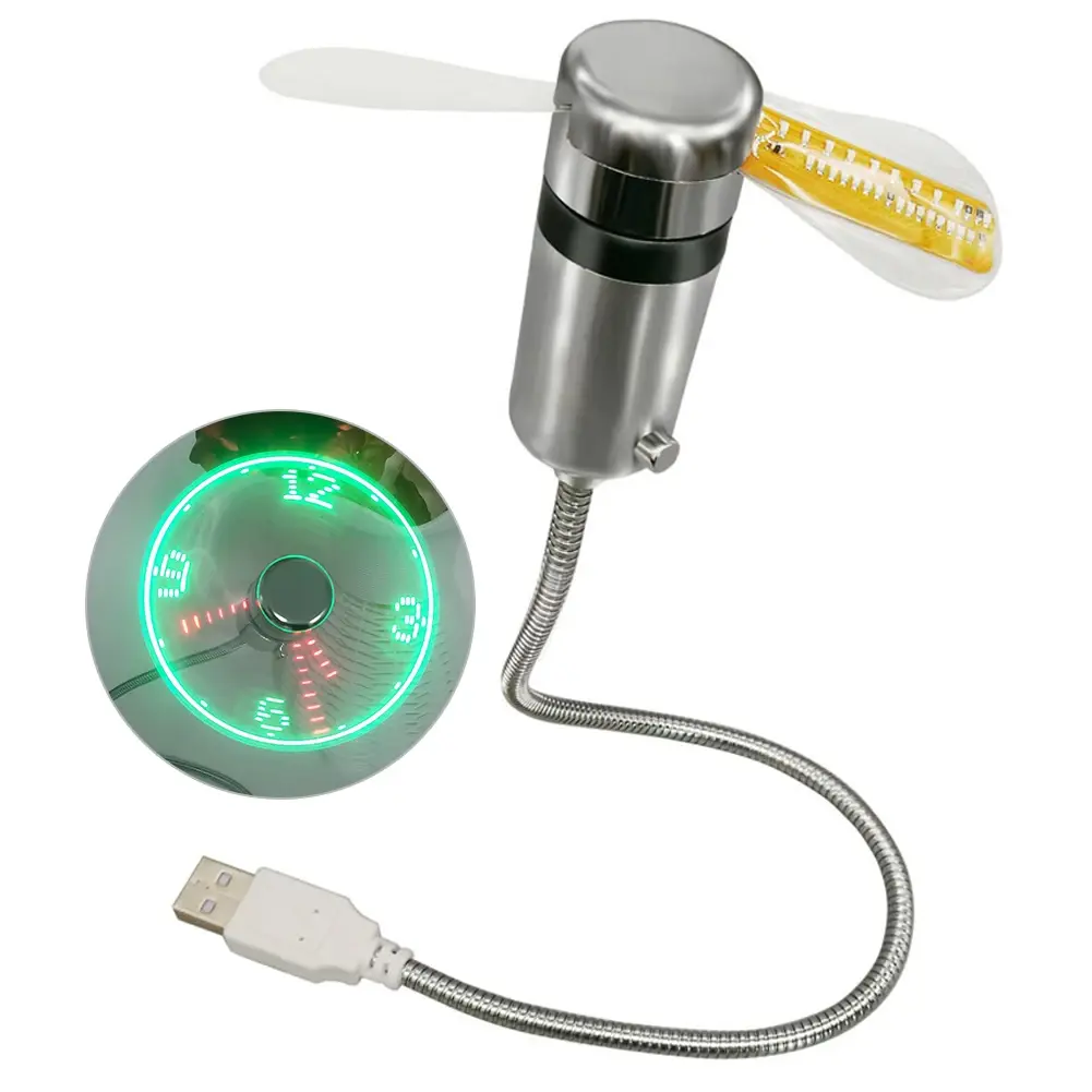 Portable Clock Fan RGB LED Night Light 5V USB Hand Fan Real Time ...