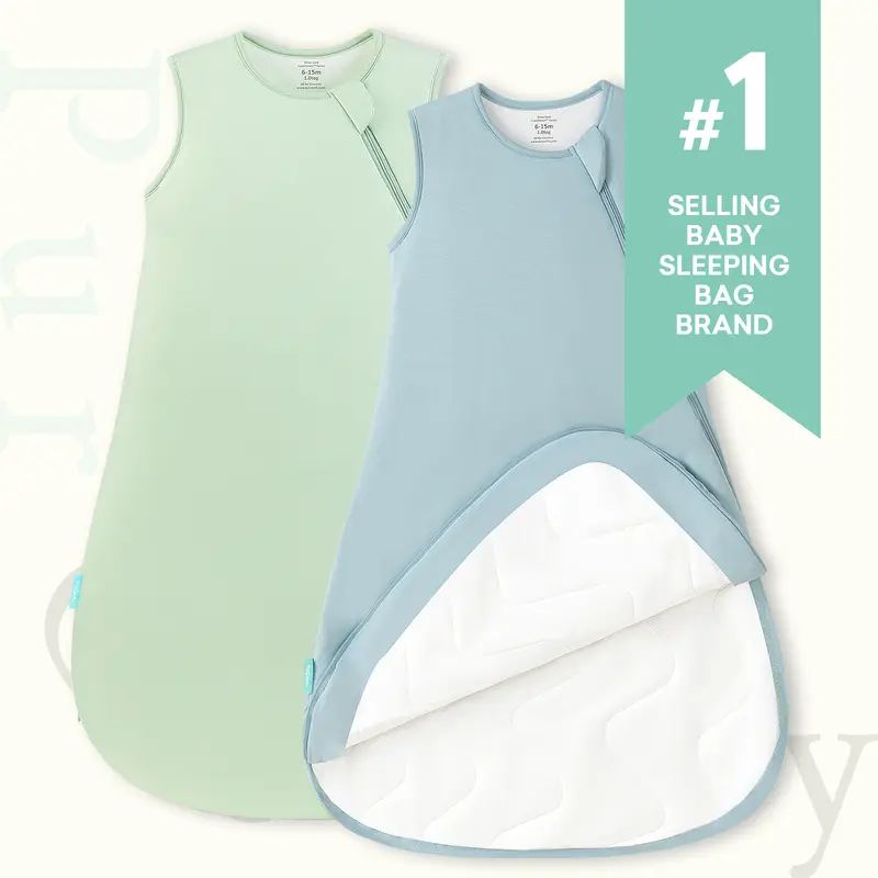 PurComfy Unisex 2-Pack Bamboo Infant Sleep Sack - 0-2 Years Newborn Wrap, 0.5/1.0/2.5 TOG Premium Stretchy Wearable Blanket, Double Zipper, Easy Care, 100% Polyester Wadding Sleepwear