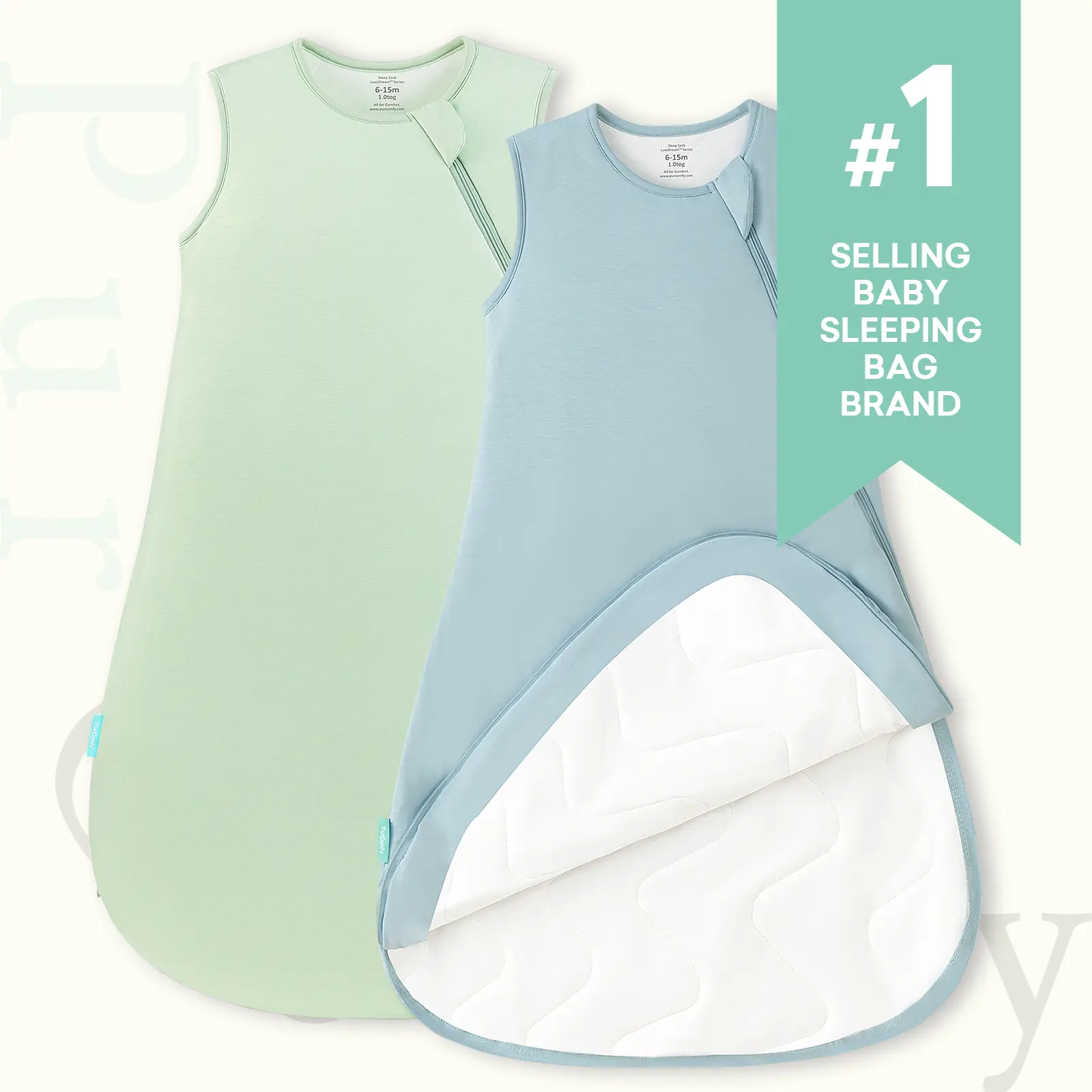 PurComfy 2-pack Bamboo Baby Sleep Sack 0.5/1.0/2.5 TOG, Premium Soft Wearable Sleepwear, 2-Way Safe Zipper Sleepsacks, Easy Care, For NewBorn Baby 0-2