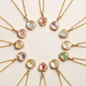 18K Gold Plated Floating Charm Locket Necklace Clear Glass Heart Round Pendant Openable Hollow Charm Choker