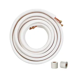 50FT Insulated Mini Split Line Set, 1/4-1/2 O.D Copper Hose Pipe, Triple-Layer Insulation, for Mini Split HVAC Refrigerant Lines & Heating Pump Equipment, Includes Wrapping Strips
