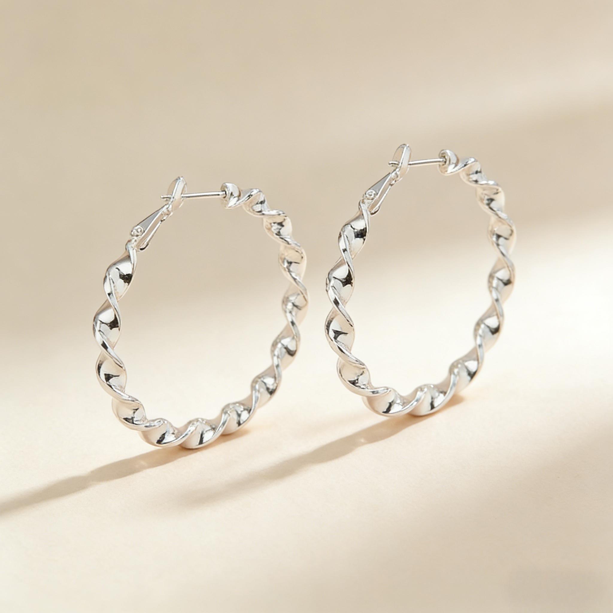 925 Silver Plated Twisted Hoop Earrings, 5mm Width | Hypoallergenic Large Hoop Earrings for Women, Dainty Twisted Silver Earrings, Everyday Wear Jewelry Gift. Nickel & Lead Free, Long-Lasting, Tarnish-Resistant with Luxury Look & Feel